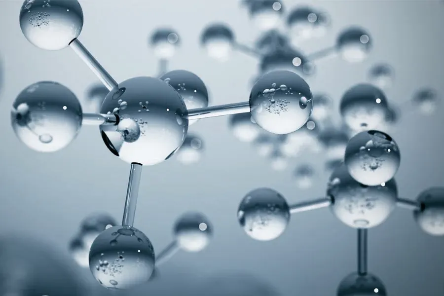 A 3D illustration of blue-gray toned water molecules, representing peptide therapy from Vida Integrative Health of Miami in Miami.